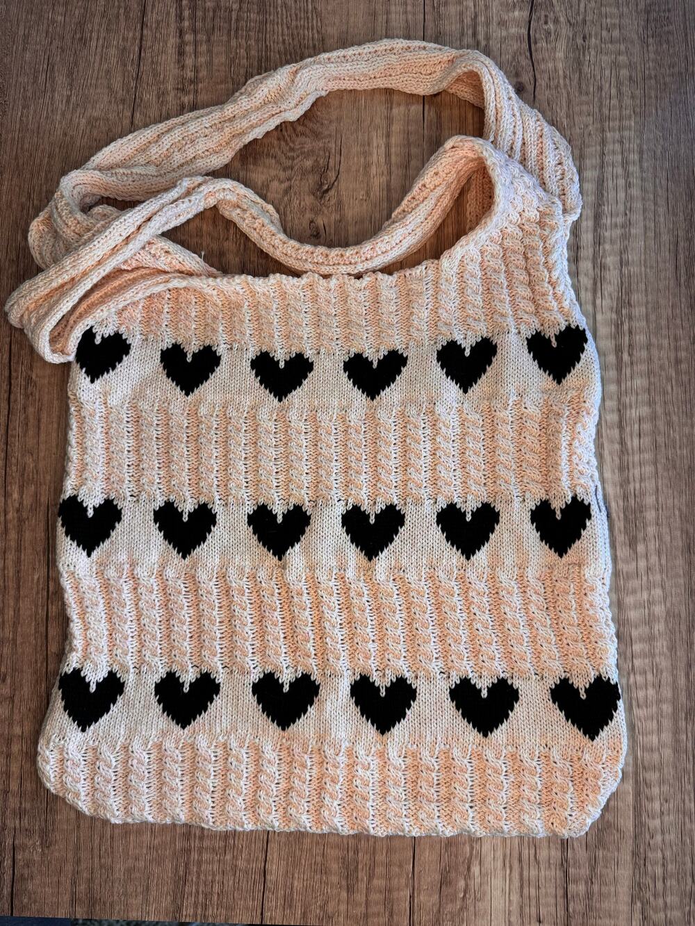 Knit Purse Black Heart Bag NEW FAST SHIP Travel Bag Boho Style Shoulder Bag